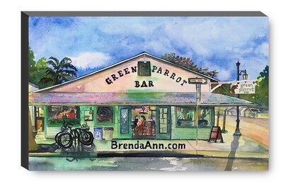 Green Parrot Bar Key West Canvas Gallery Wrapped Print - Watercolor Art - Ready to hang on a wall