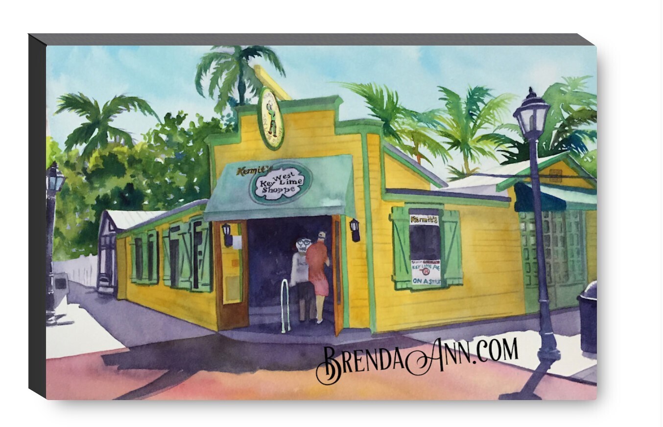 Kermit's Key West Lime Shoppe Canvas Gallery Wrapped Print - Watercolor Art - Ready to hang on a wall