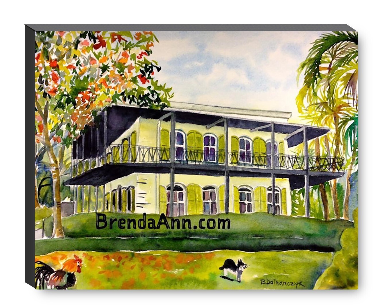 Hemingway House Watercolor Print - 1.25" Deep Canvas Gallery Wrapped Key West Florida Keys Art Wedding Gift