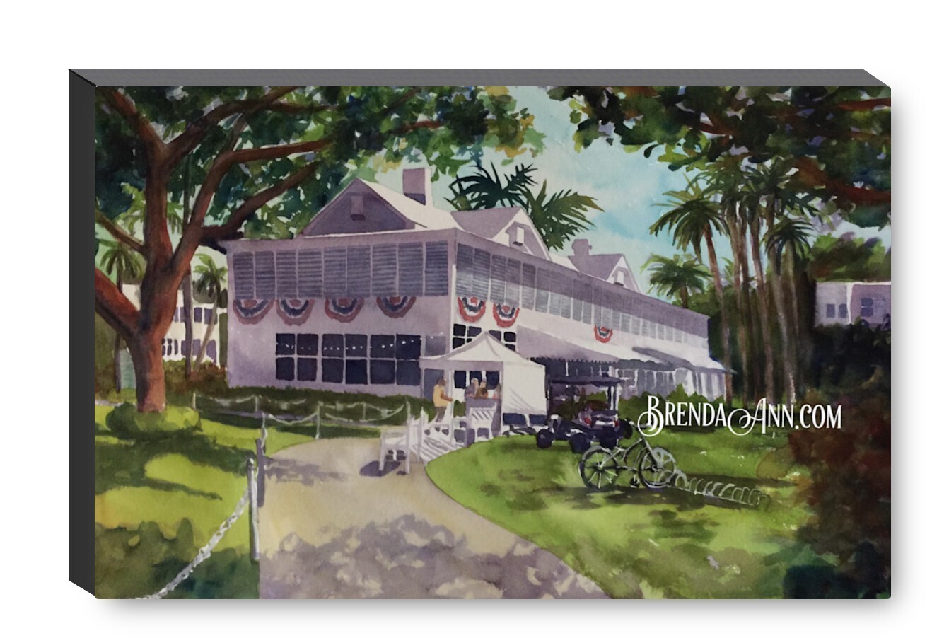 Harry S. Truman Little White House Key West Canvas Gallery Wrapped Print - Watercolor Art - Ready to hang on a wall