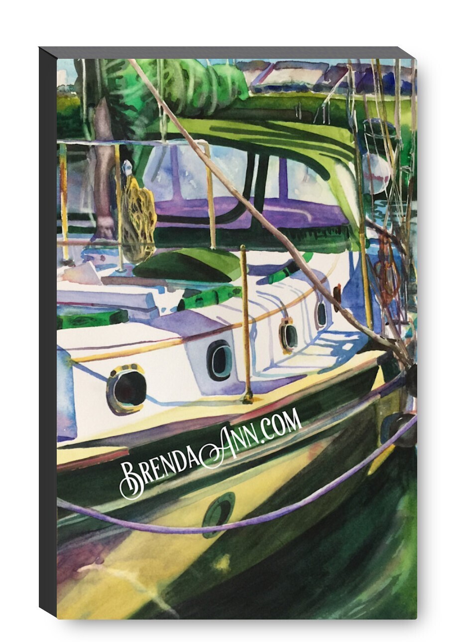 Key Colony Beach Sailboat Watercolor Print - 1.25" Deep Canvas Gallery Wrapped Marathon Florida Keys Beach House Art Gift