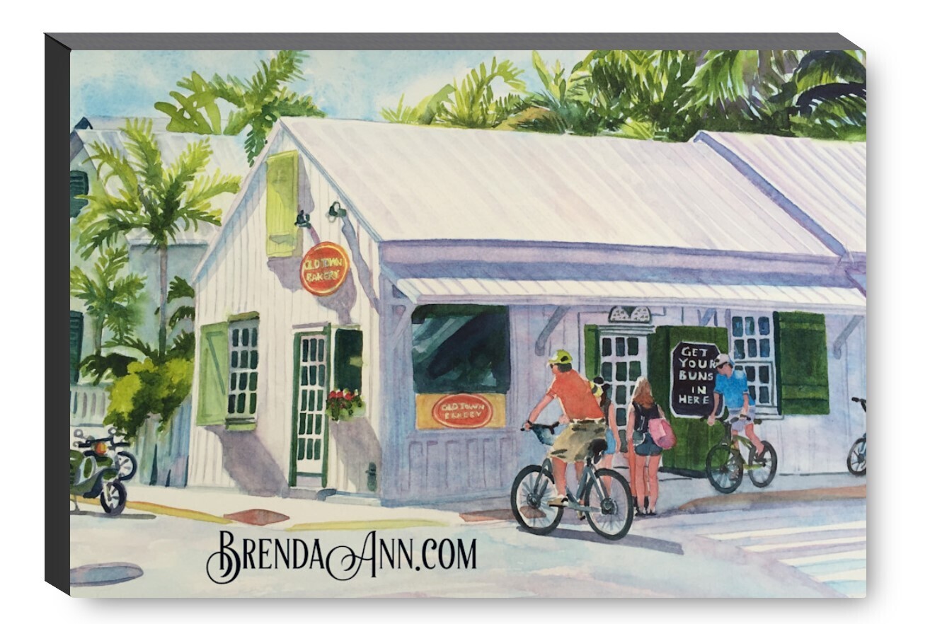 Old Town Bakery Key West Canvas Gallery Wrapped Print - Watercolor Art - Ready to hang on a wall