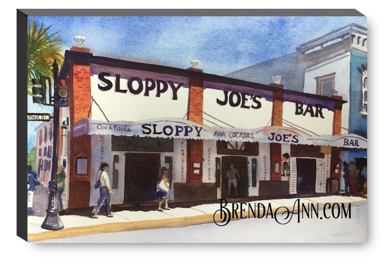 Sloppy Joe's Bar Key West Canvas Gallery Wrapped Print - Watercolor Art - Ready to hang on a wall