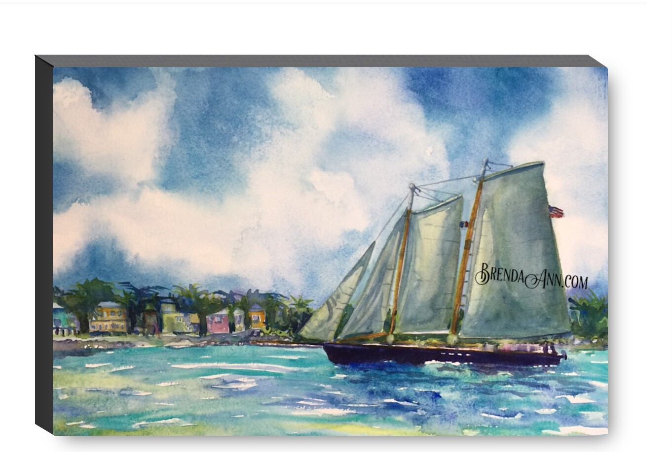 Schooner America Key West Canvas Gallery Wrapped Print - Watercolor Art - Ready to hang on a wall