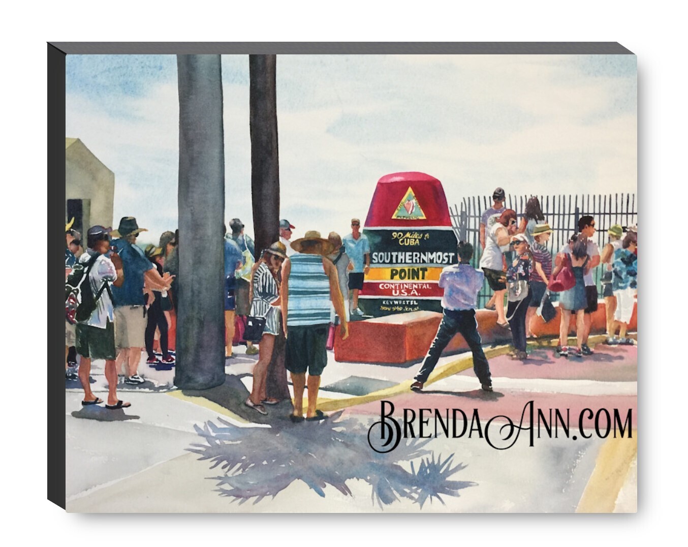 Southernmost Point Buoy Watercolor Print - 1.25" Deep Canvas Gallery Wrapped Key West Florida Keys Beach House Art Gift