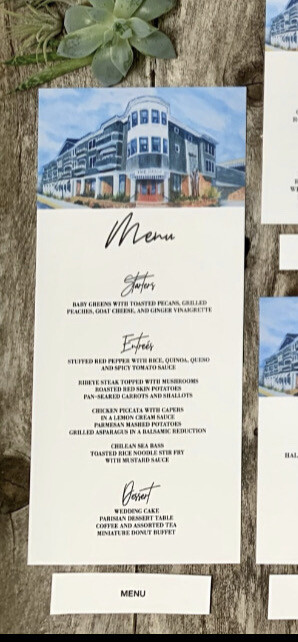 Stone Harbor Watercolor Wedding Menus - The Reeds at Shelter Haven (or Choose Your Venue)