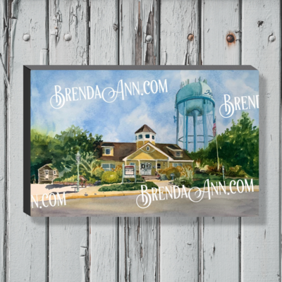 Avalon NJ History Center and Water Tower Watercolor Print - 1.25&quot; Deep Canvas Gallery Wrapped New Jersey Beach House Art Gift