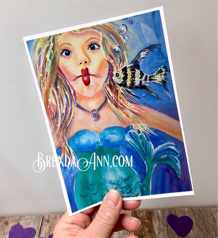 Mermaid Art - Kissy Fish Watercolor Print