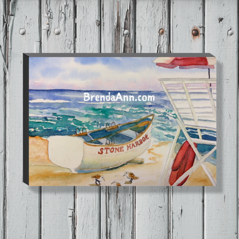 Stone Harbor Art - Lifeguard Boat on the Beach Canvas Gallery Wrapped Print