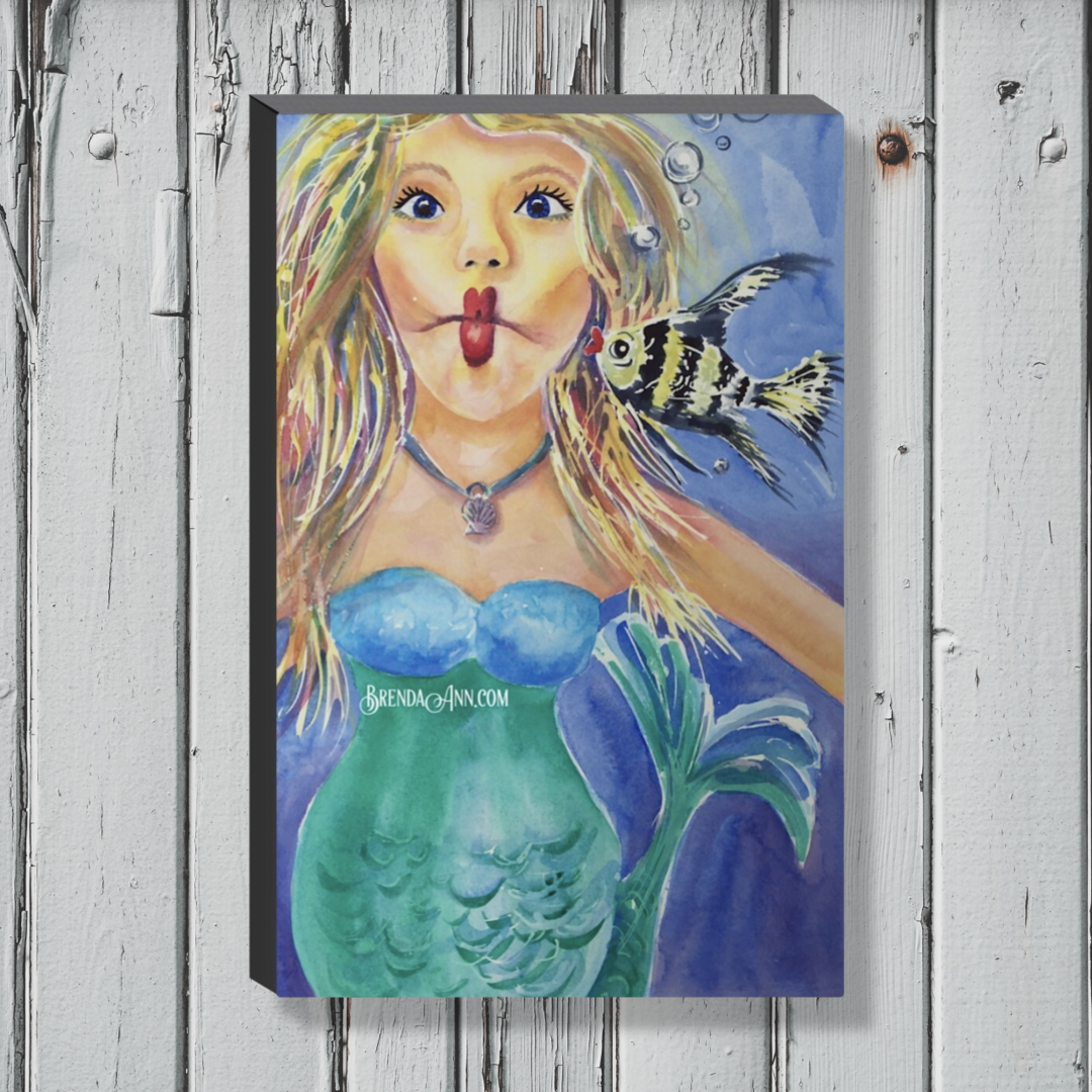 Mermaid Art - Kissy Fish Canvas Gallery Wrapped Print