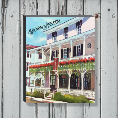 Hotel Alcott Watercolor Print - 1.25" Deep Canvas Gallery Wrapped Cape May New Jersey Beach House Art Wedding Gift