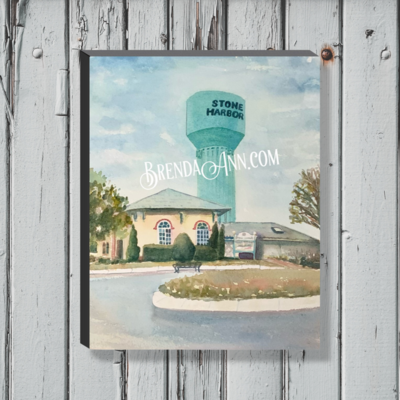 Stone Harbor NJ Water Tower Watercolor Print - 1.25" Deep Canvas Gallery Wrapped New Jersey Beach House Art Gift