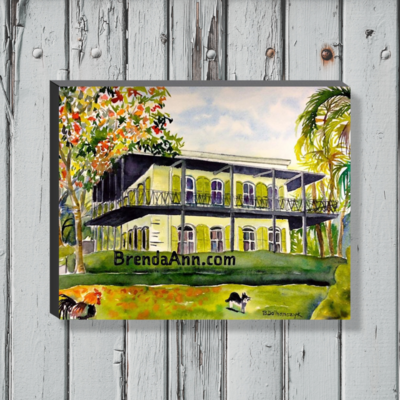 Hemingway Home &amp; Museum Watercolor Print - 1.25" Deep Canvas Gallery Wrapped Key West Florida Keys Art Wedding Gift
