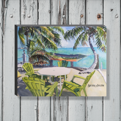 Rainbow Hammock Watercolor Print - 1.25" Deep Canvas Gallery Wrapped Key West Florida Keys Beach House Art Gift