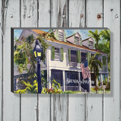 Audubon House Watercolor Print - 1.25&quot; Deep Canvas Gallery Wrapped Key West Florida Keys Beach House Art Gift