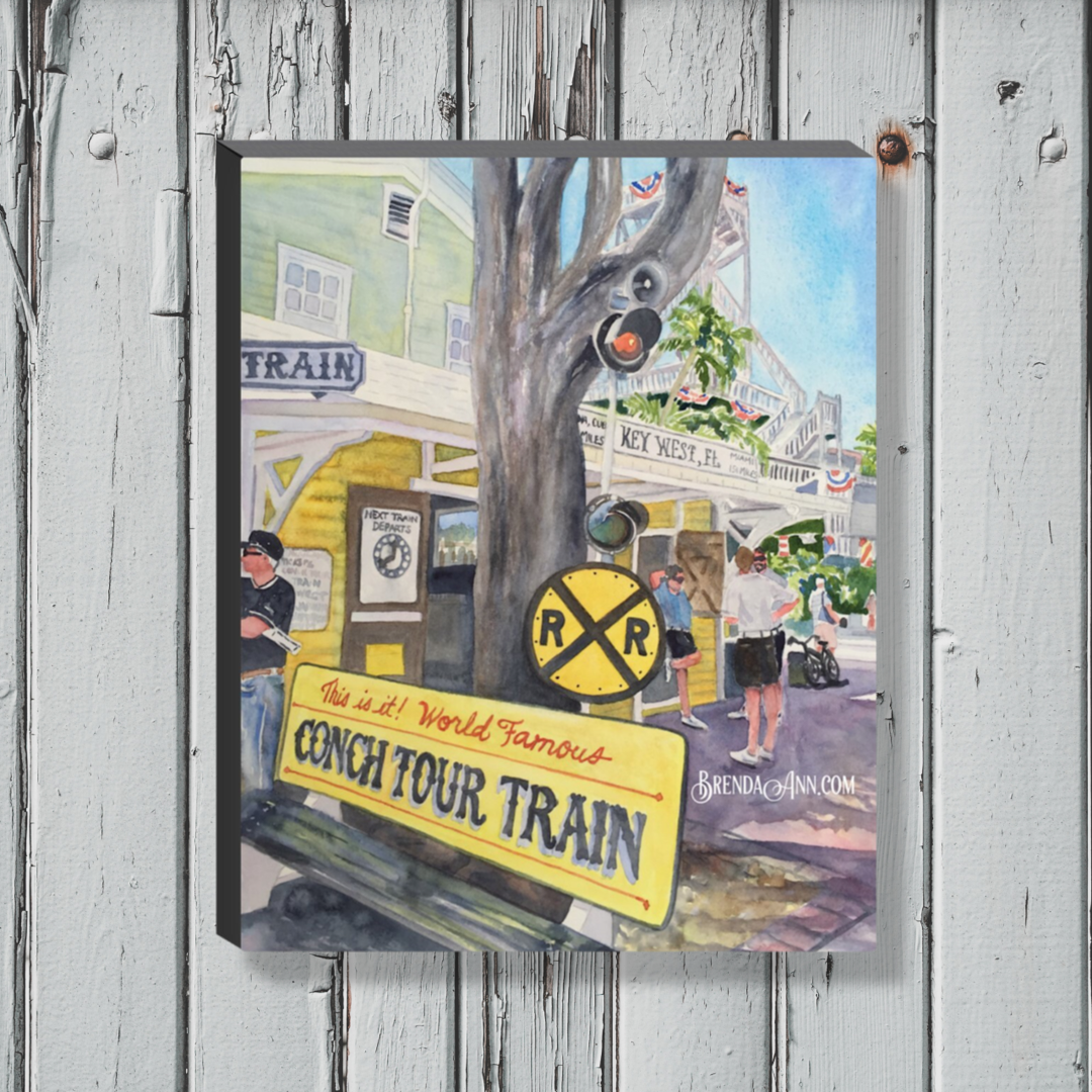 Key West Art - Conch Train Bench Canvas Gallery Wrapped Print