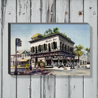 The Bull and Whistle Bar Watercolor Print - 1.25&quot; Deep Canvas Gallery Wrapped Key West Florida Keys Beach House Art Gift