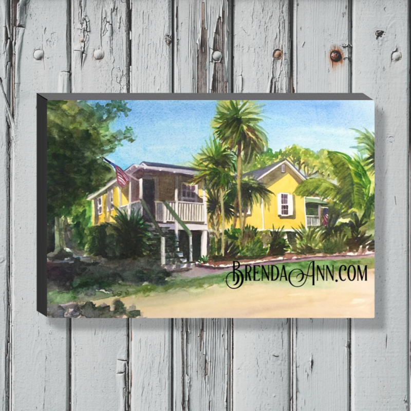 Key West Art - Pigeon Key Yellow Cottage Canvas Gallery Wrapped Print