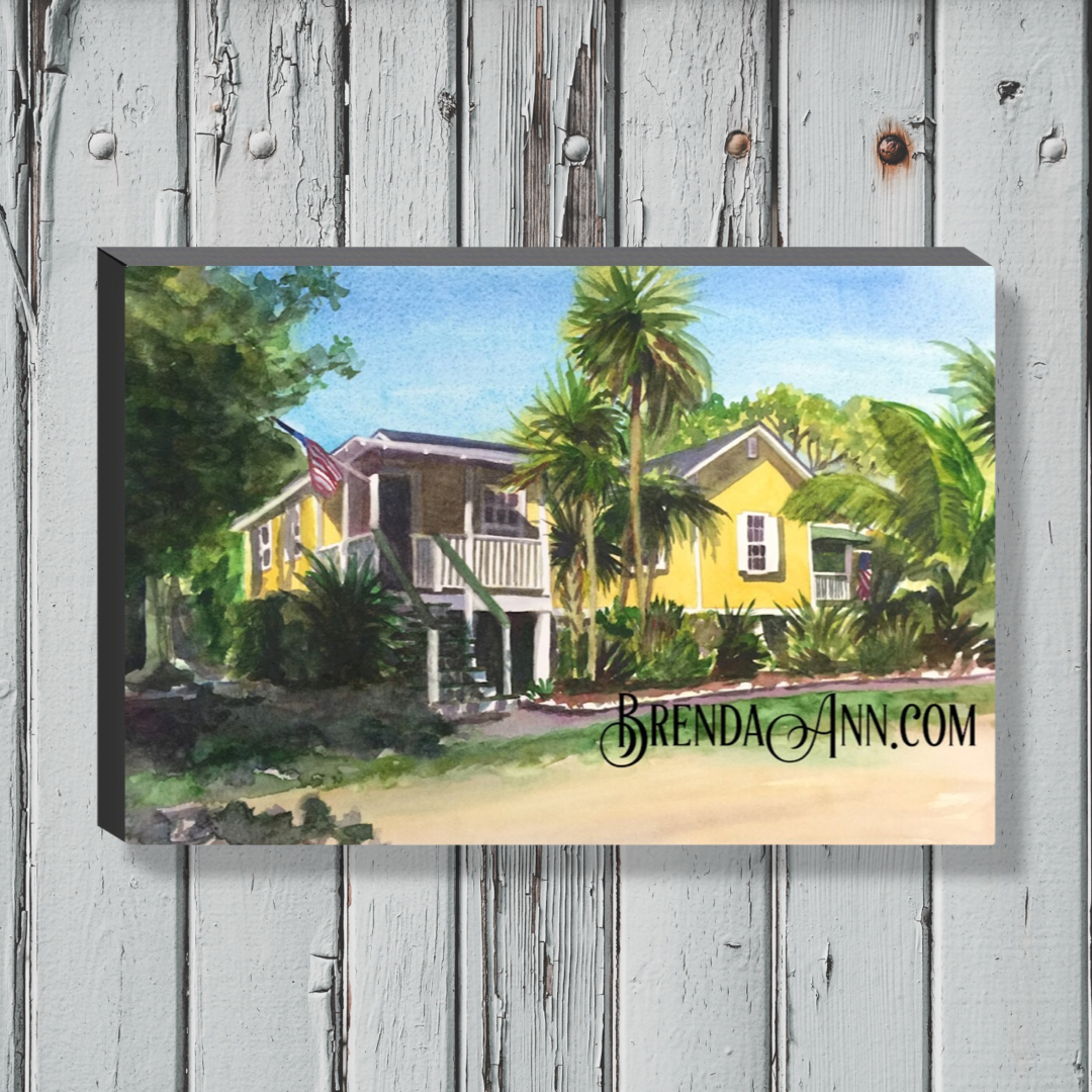 Key West Art - Pigeon Key Yellow Cottage Canvas Gallery Wrapped Print 