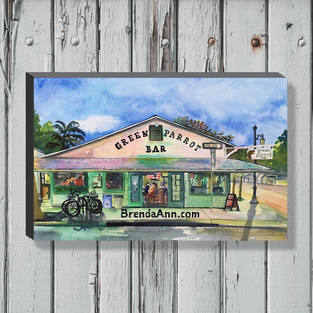 Key West Art - Green Parrot Bar Canvas Gallery Wrapped Print 