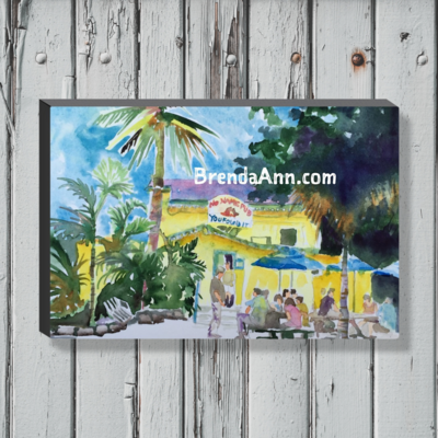 No Name Pub Watercolor Print - 1.25" Deep Canvas Gallery Wrapped Big Pine Key Florida Keys Beach House Art Gift