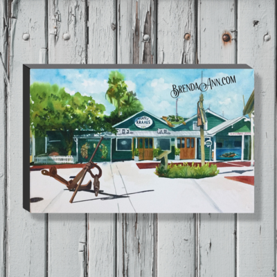 Turtle Kraals Watercolor Print - 1.25" Deep Canvas Gallery Wrapped Key West Florida Keys Beach House Art Gift