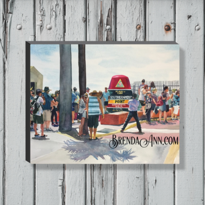 Southernmost Point Buoy Watercolor Print - 1.25" Deep Canvas Gallery Wrapped Key West Florida Keys Beach House Art Gift