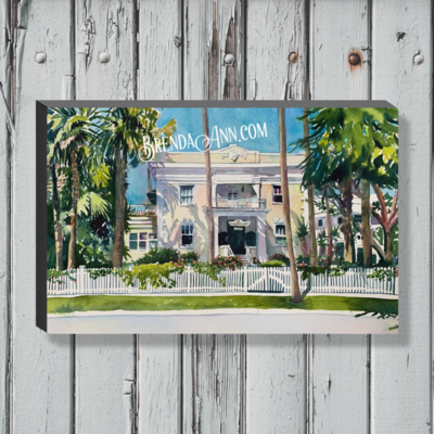 Weatherstation Inn Watercolor Print - 1.25" Deep Canvas Gallery Wrapped Key West Florida Keys Beach House Art Gift