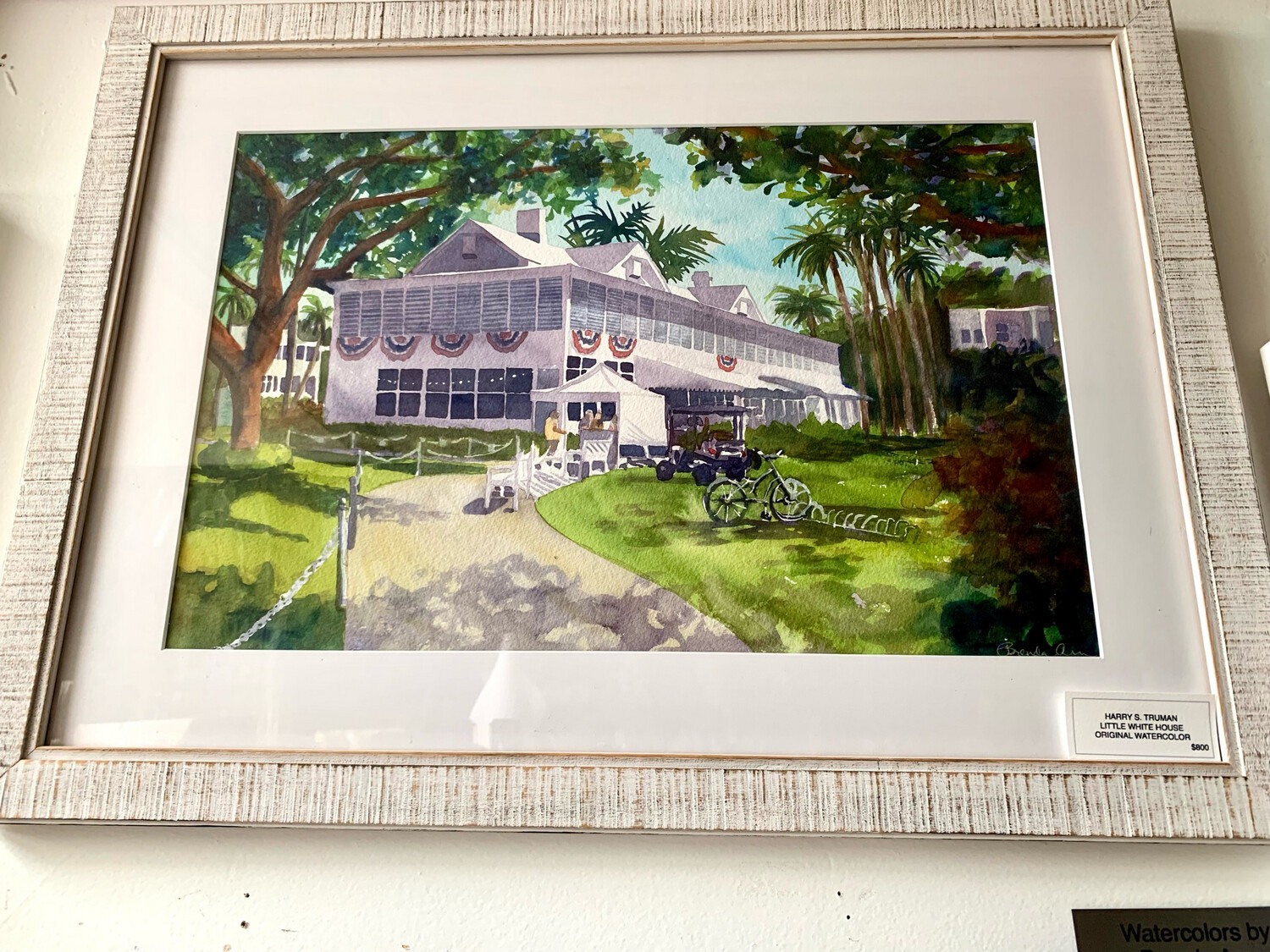 Key West Art - Harry S. Truman Little White House FRAMED ORIGINAL Watercolor Painting