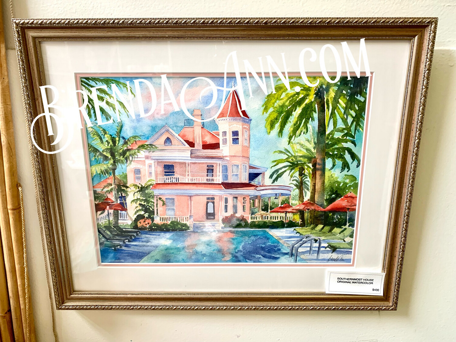 Key West Art - The Southernmost House Hotel FRAMED ORIGINAL Watercolor Painting