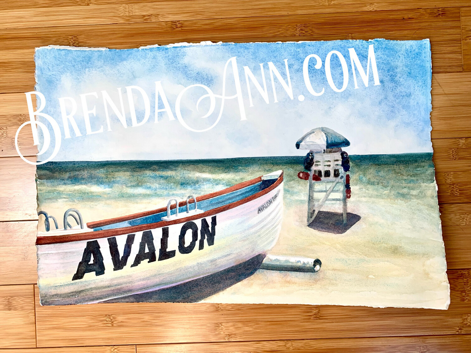 Avalon Art - Lifeguard Boat UNFRAMED ORIGINAL Watercolor Painting