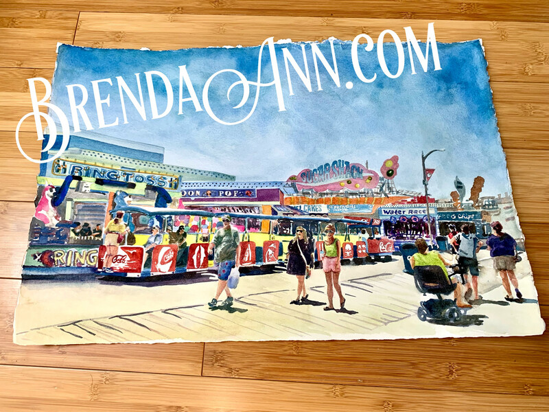Wildwood Art - Tramcar on Boardwalk- UNFRAMED ORIGINAL Watercolor Painting