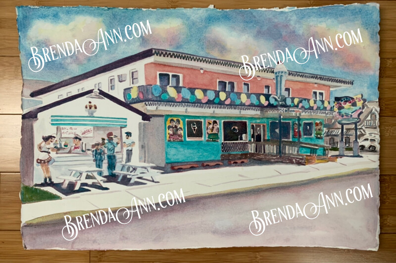 Wildwood Art - Cool Scoops Ice Cream Parlor - Hand Signed UNFRAMED ORIGINAL Watercolor Painting