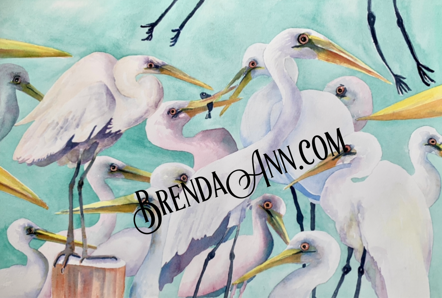 Tropical Bird Art - Flock Of White Birds Watercolor Print