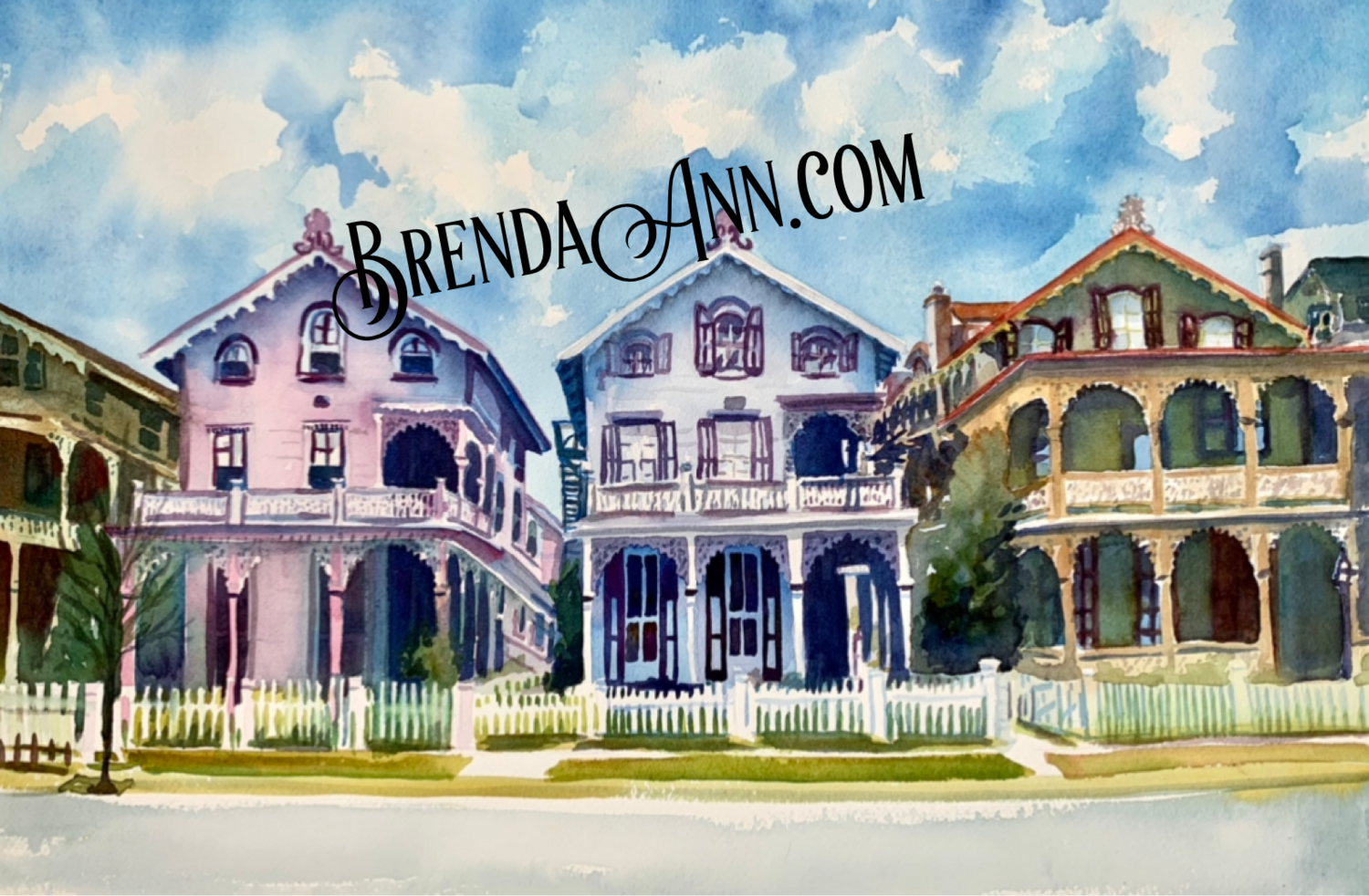 Cape May Art - The Gurney Street Painted Ladies Watercolor Print