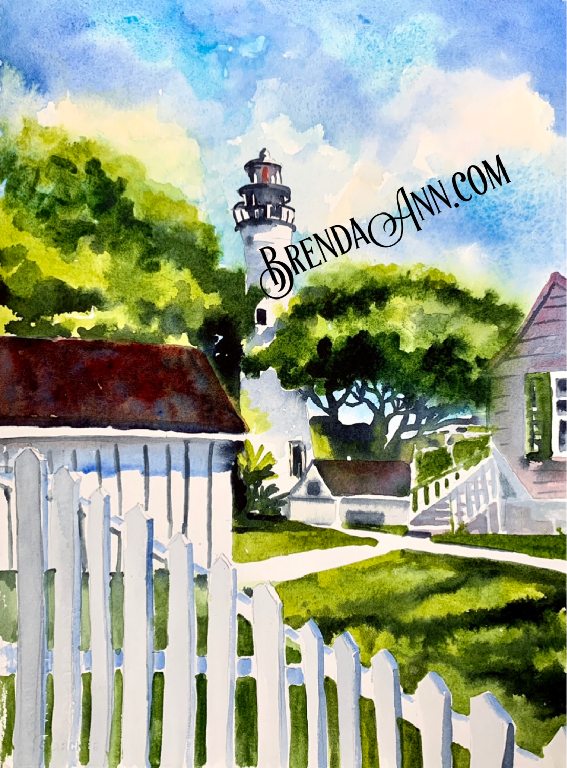 Key West Tropical Art - Key West Lighthouse Watercolor Print