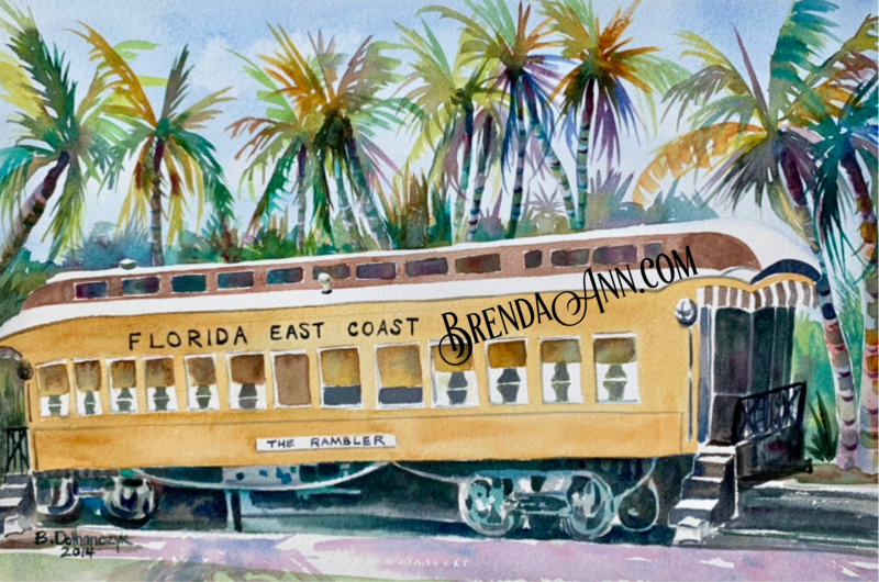 Key West Tropical Art - Henry Flagler’s Private Railroad Car “The Rambler” Watercolor Print