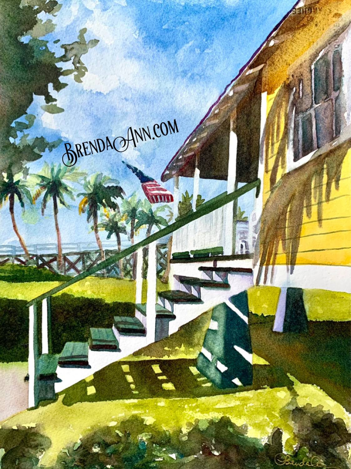Key West Tropical Art - Pigeon Key Cottage Watercolor Print
