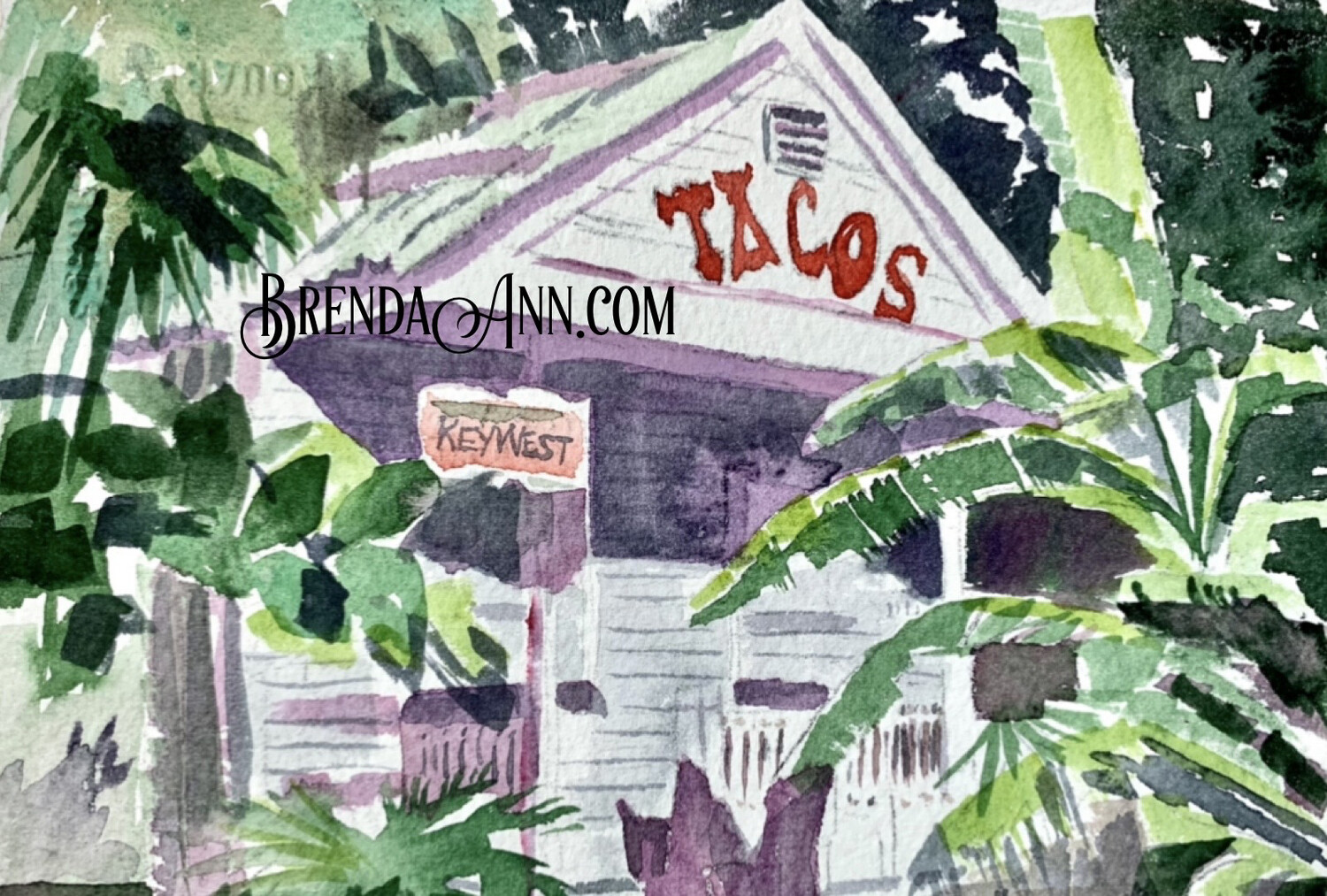 Key West Tropical Art - Key West Tacos Watercolor Print