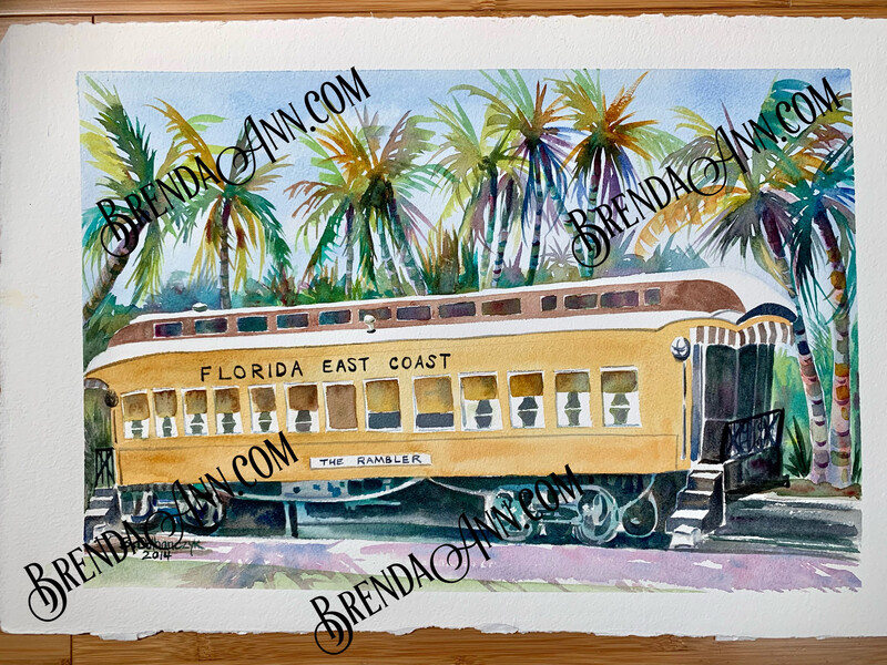 Key West Art - Henry Flagler’s Private Car “The Rambler” UNFRAMED ORIGINAL Watercolor Painting