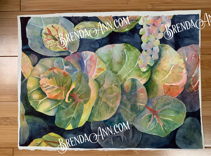 Tropical Foliage Art - Seagrape Leaves UNFRAMED ORIGINAL Watercolor Painting