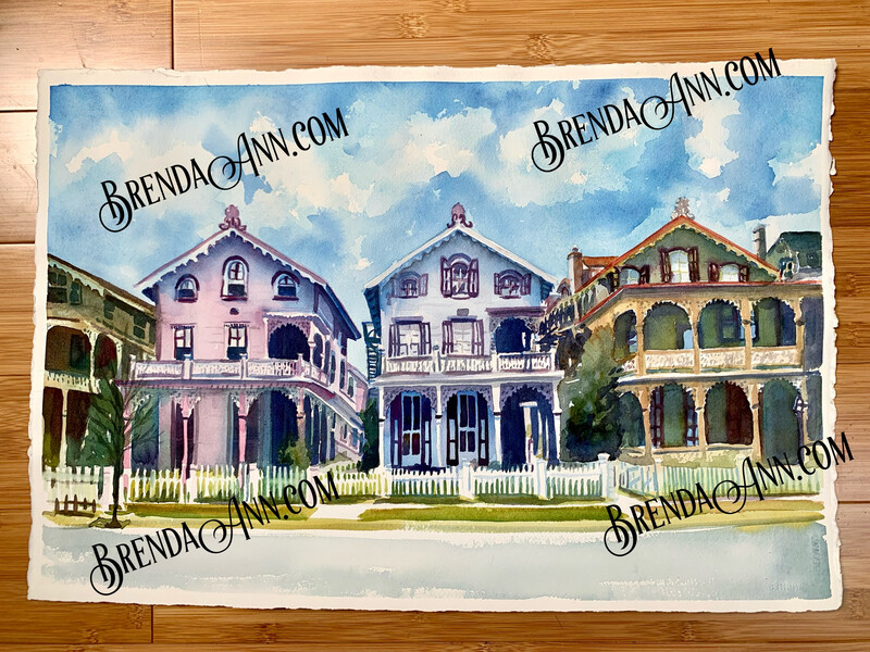 Cape May Art - The Gurney Street Painted Ladies UNFRAMED ORIGINAL Watercolor Painting