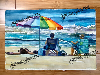 Stone Harbor Art - The Beach Ladies UNFRAMED ORIGINAL Watercolor Painting