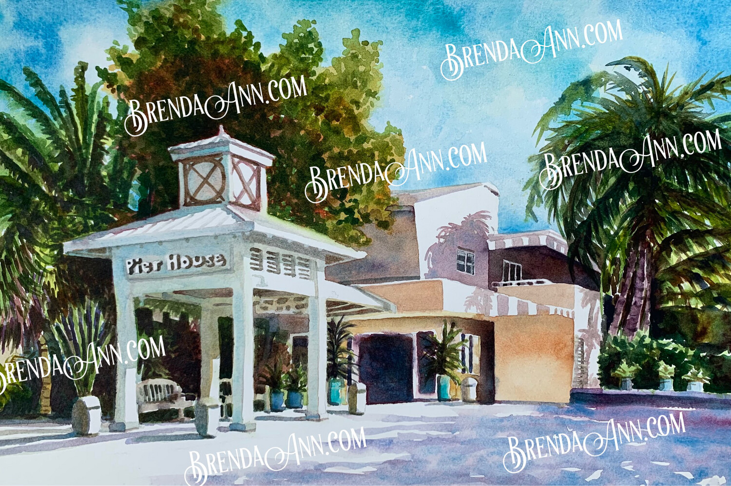 Key West Tropical Art - Pier House Resort & Spa Watercolor Print