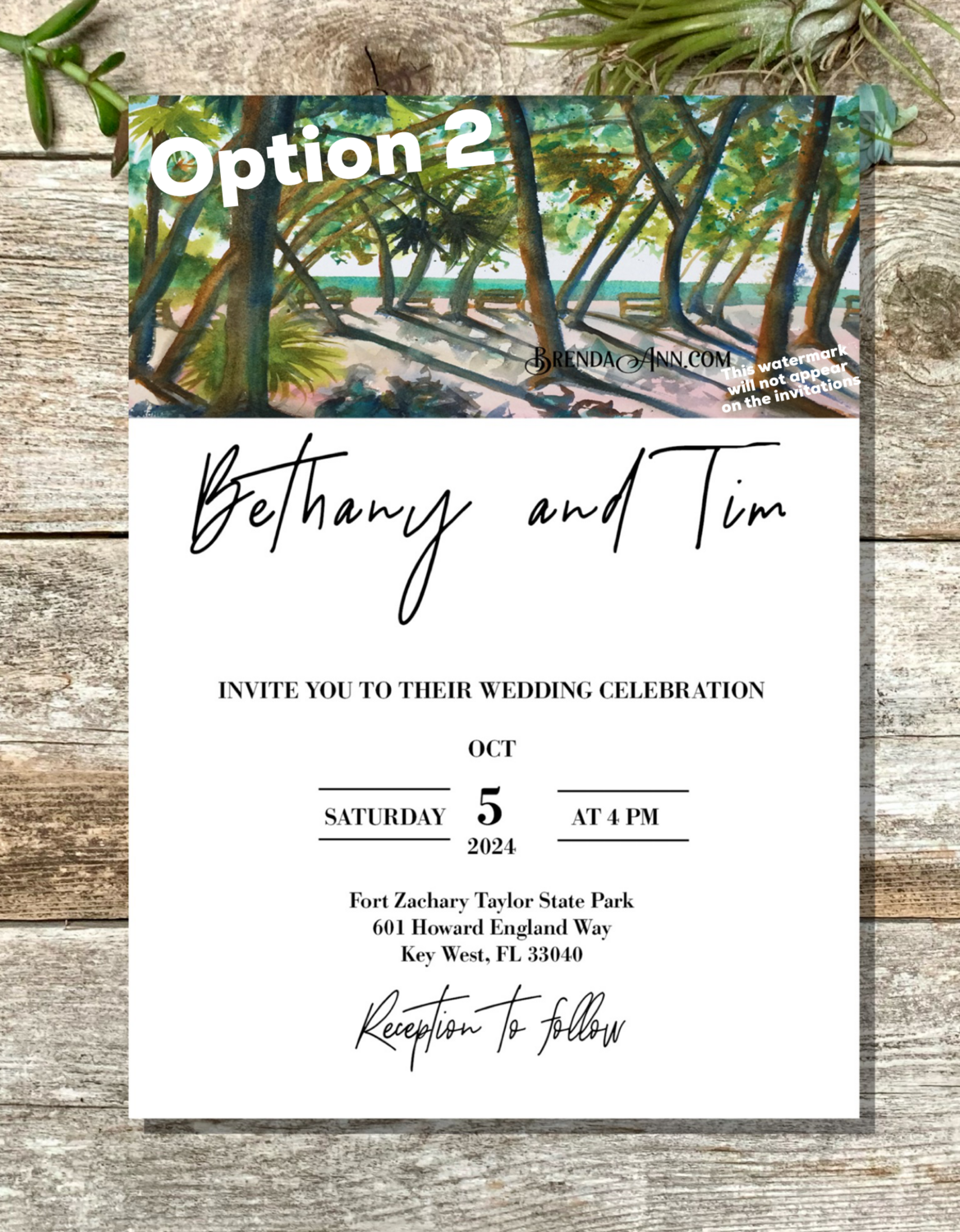 Set of 25 Fort Zachary Taylor Key West Watercolor Wedding Invitations