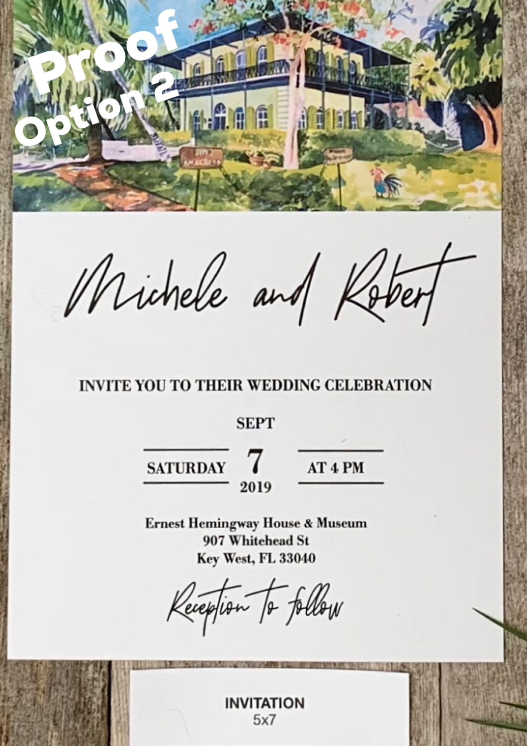 Set of 25 Hemingway Home & Museum Key West Watercolor Wedding Invitations