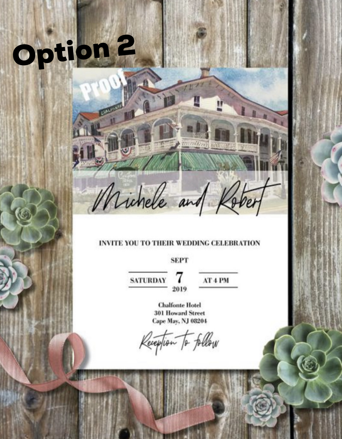 Set of 25 Chalfonte Hotel Cape May NJ Watercolor Wedding Invitations
