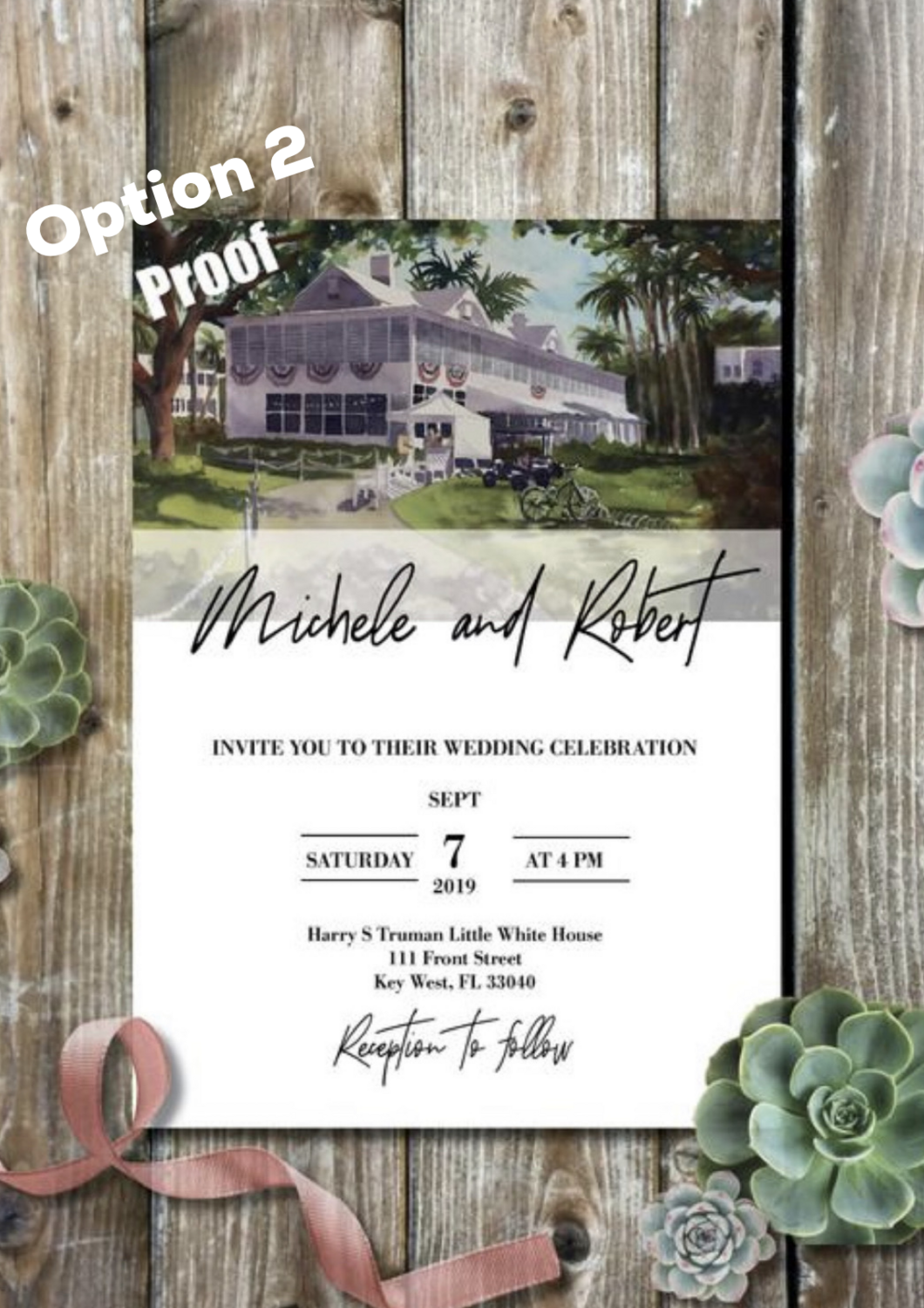 Set of 25 Truman Little White House Key West Watercolor Wedding Invitations