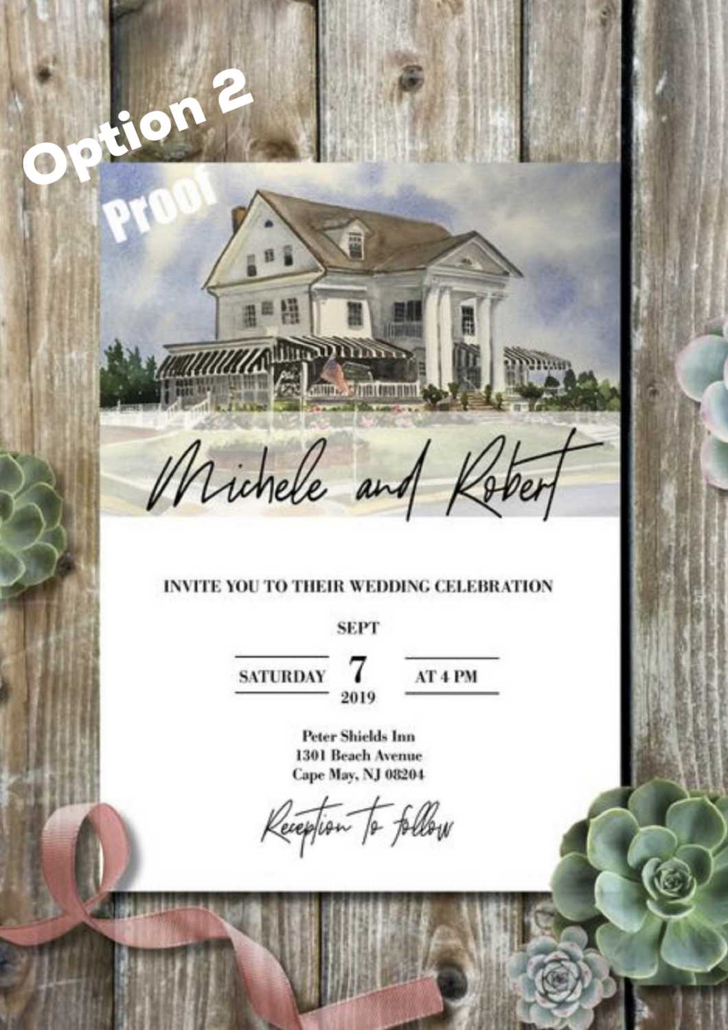 Set of 25 Peter Shields Inn Cape May NJ Watercolor Wedding Invitations