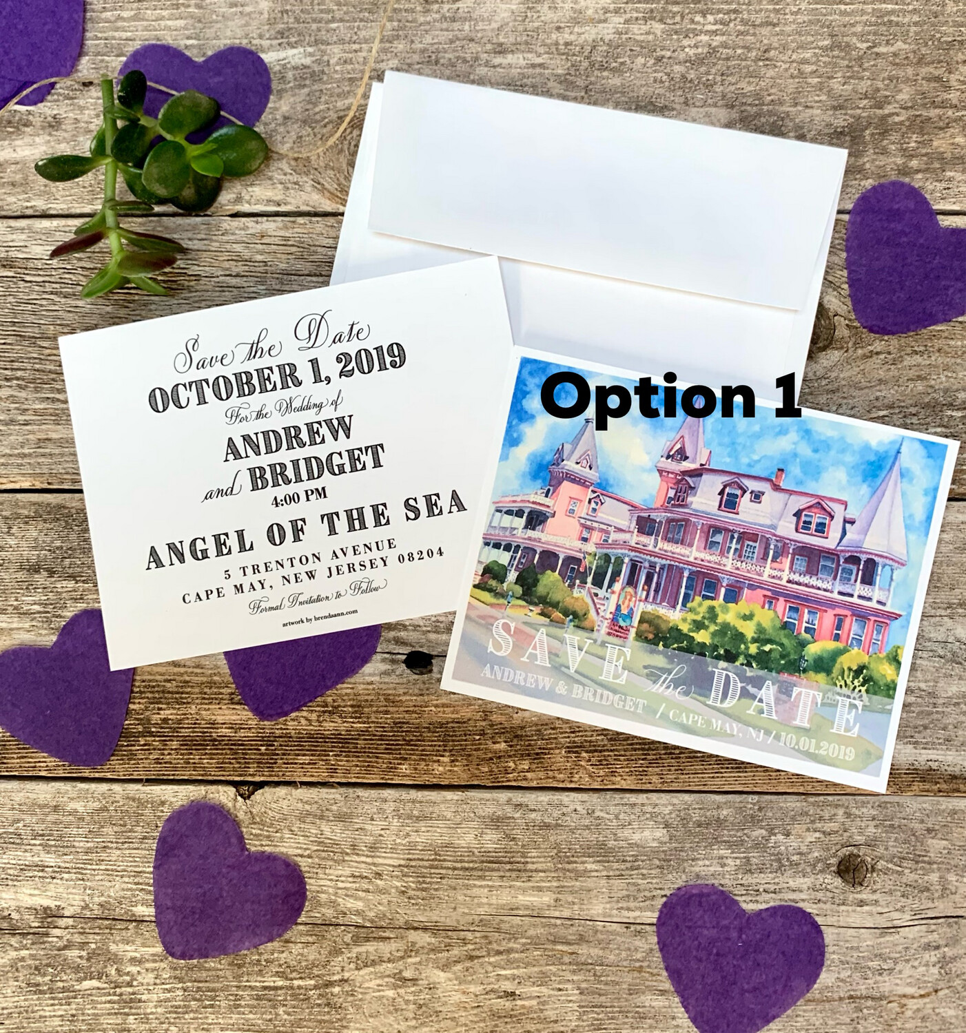 Angel of the Sea Cape May NJ Watercolor Wedding Save the Date Cards